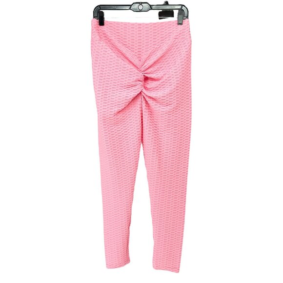 Textured Scrunch Butt Leggings Womens XXL Pink High-Waisted Poly Spandex Blend - Picture 5 of 7